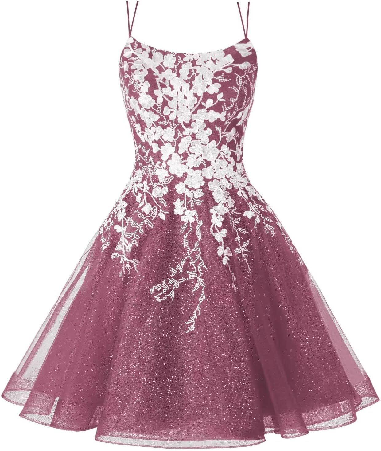 Sparkly Lace Applique Homecoming Dresses for Teens Short Corset Tulle Spaghetti Strap Prom Cocktail Party Dress