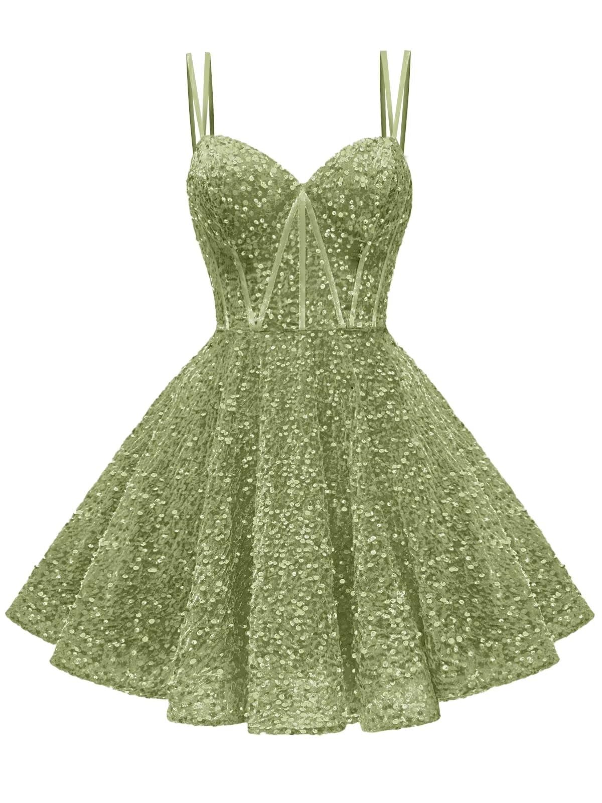Kingbridal Gowns Sparkly Sequin Homecoming Dresses for Teens 2027 Flowy Spaghetti Straps A-Line Short Formal Prom Dress with Pockets