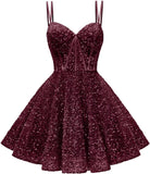 Kingbridal Gowns Sparkly Sequin Homecoming Dresses for Teens 2027 Flowy Spaghetti Straps A-Line Short Formal Prom Dress with Pockets