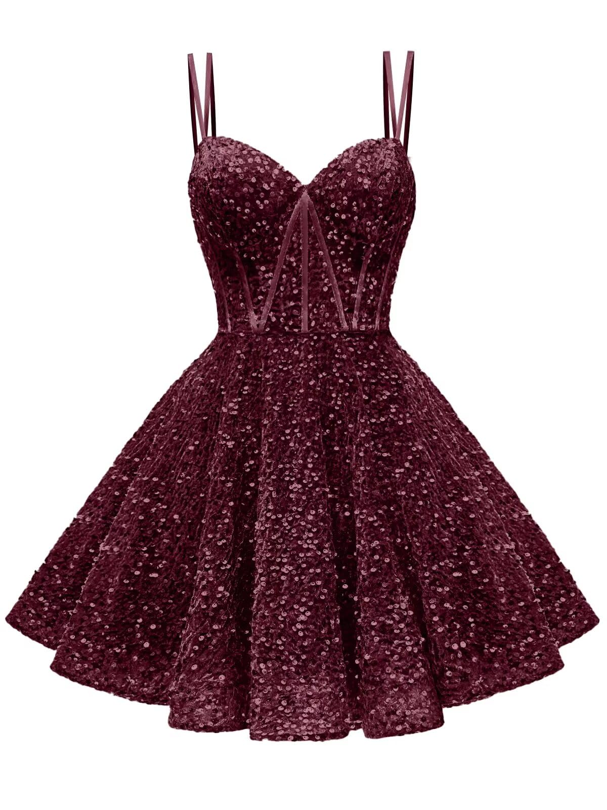 Kingbridal Gowns Sparkly Sequin Homecoming Dresses for Teens 2027 Flowy Spaghetti Straps A-Line Short Formal Prom Dress with Pockets