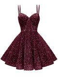Kingbridal Gowns Sparkly Sequin Homecoming Dresses for Teens 2027 Flowy Spaghetti Straps A-Line Short Formal Prom Dress with Pockets