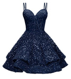 Sequin Homecoming Dresses for Teens 2027 Sparkly Short Layered Aline Prom Dresses Spaghetti Straps Cocktail Party Gowns