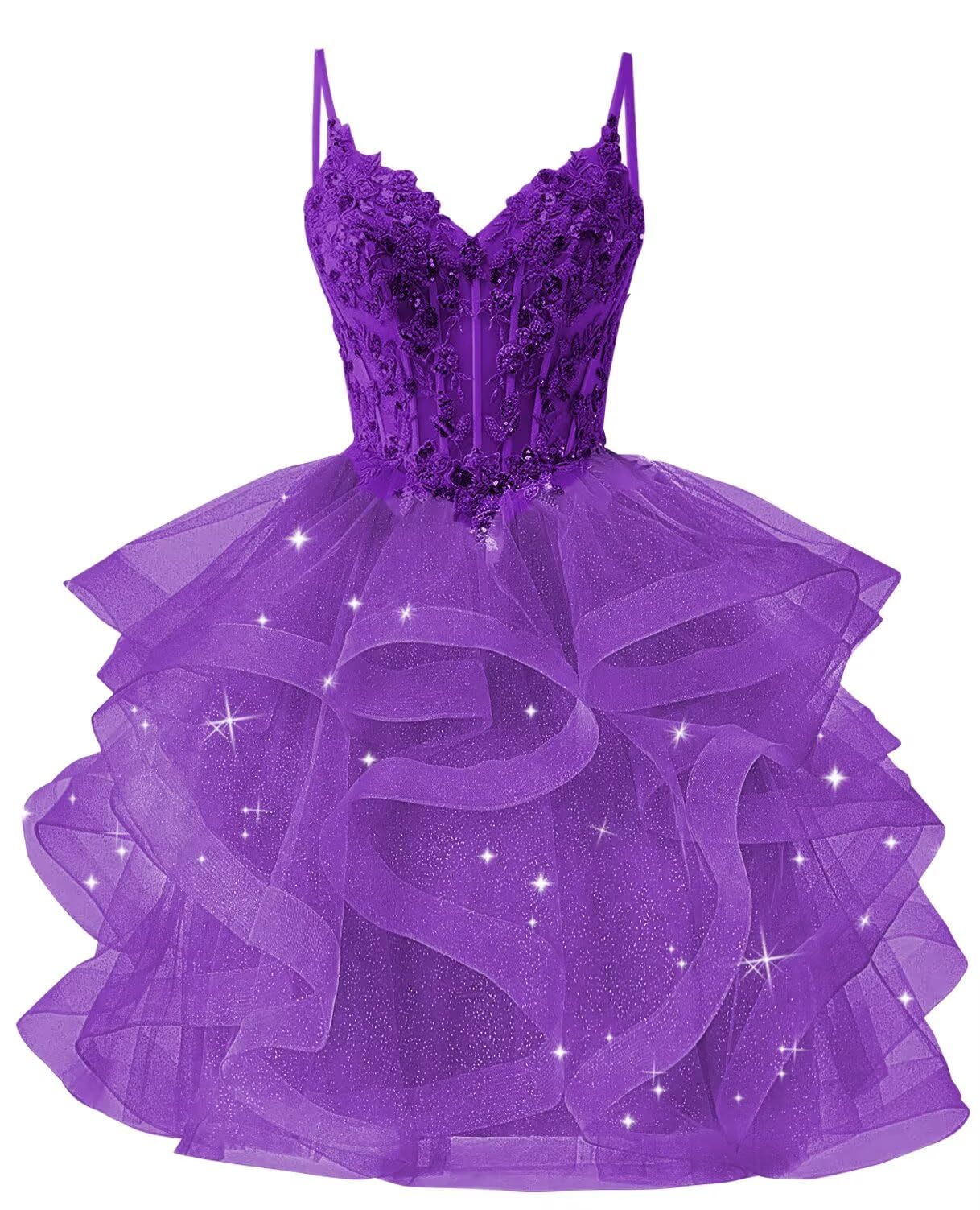 Glitter Tulle Homecoming Dresses 2026 Tiered Ruffles Lace Short Prom Dress for Teens Quinceanera Gowns
