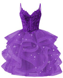 Glitter Tulle Homecoming Dresses 2026 Tiered Ruffles Lace Short Prom Dress for Teens Quinceanera Gowns