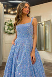 Kingbridal Gowns Spaghetti Straps Prom Dresses Long for Women 2026 A Line Sequin Satin Formal Evening Party Ball Gowns with Slit