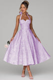 Jacquard Satin Prom Dresses for Women Vintage A-Line Midi Halter Sweetheart Formal Evening Party Gowns with Pockets