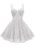 Kingbridal Gowns Sparkly Sequin Homecoming Dresses for Teens 2027 Flowy Spaghetti Straps A-Line Short Formal Prom Dress with Pockets