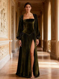 Kingbridal Gowns Long Sleeve Prom Dresses for Women 2027 Velvet Formal Dress with Slit Long A-line Evening Party Gowns