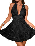 Floral Sequin Dress,Deep V Backless Sexy Mini Dresses for Women,Sparkly Outfits Homecoming Party Gowns