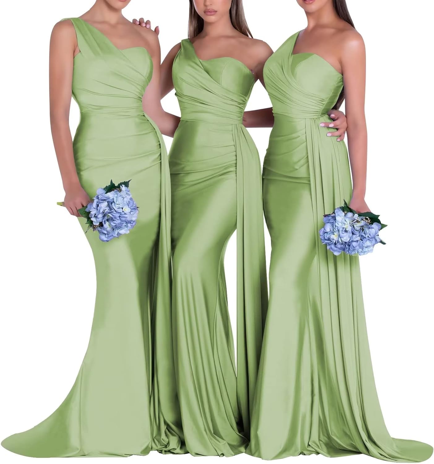 One-Shoulder-Brautjungfernkleider für Hochzeiten, Meerjungfrau-Satin-Ballkleider, lang, figurbetont, formelle Abendkleider 