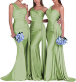 One-Shoulder-Brautjungfernkleider für Hochzeiten, Meerjungfrau-Satin-Ballkleider, lang, figurbetont, formelle Abendkleider 