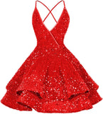 Vestidos de fiesta cortos con lentejuelas brillantes para adolescentes, sexy, con tirantes finos, vestido de fiesta, vestido de cóctel con cuello halter 