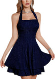 Sparkly Halter Dress for Women, Sleeveless Cocktail Party Square Neck Sparkling Dresses Backless Women's Evening Clubwear