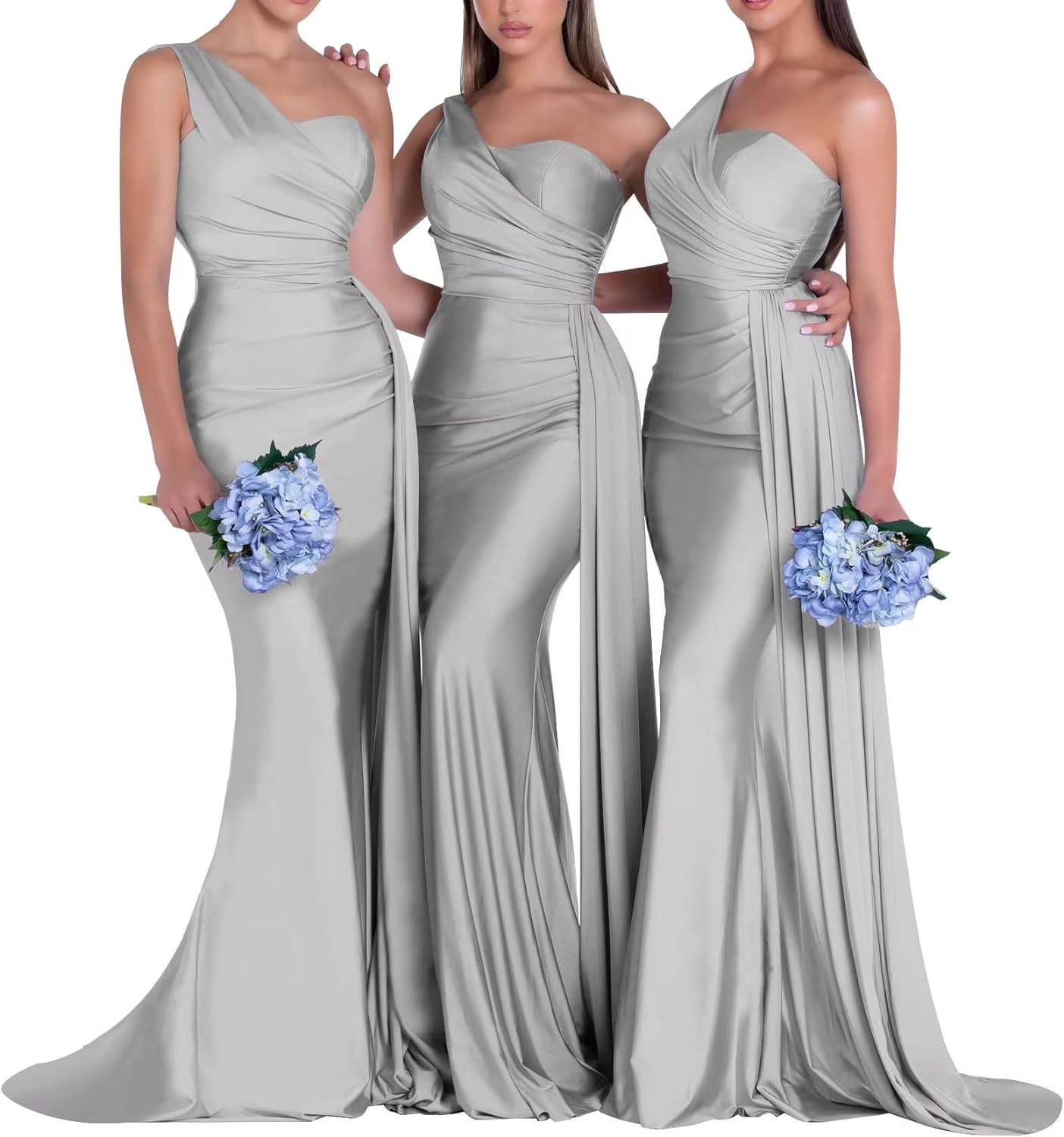 One-Shoulder-Brautjungfernkleider für Hochzeiten, Meerjungfrau-Satin-Ballkleider, lang, figurbetont, formelle Abendkleider 