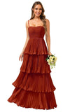 Tiered Ruffle Bridesmaid Dresses for Women Spaghetti Straps Long Chiffon Formal Evening Prom Gowns