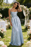 Floral Jacquard Prom Dresses for Women Spaghetti Straps A Line Satin Cowl Neck Formal Evening Party Dress