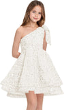 Sequins Flower Girl Dresses Short - One Shoulder Princess Pageant Dress Kids A Line Communion Formal Party Gown