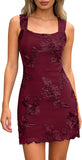 Women's Embroidered Floral Mini Dress Summer 2026 Sleeveless Square Neck Mesh Short Dresses Cocktail Party Going Out