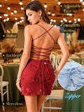 Women's Embroidered Corset Mini Dress, Semi-Formal Sweetheart Tie Back Backless Lace Bodycon Dress for Grad Party & Vacation