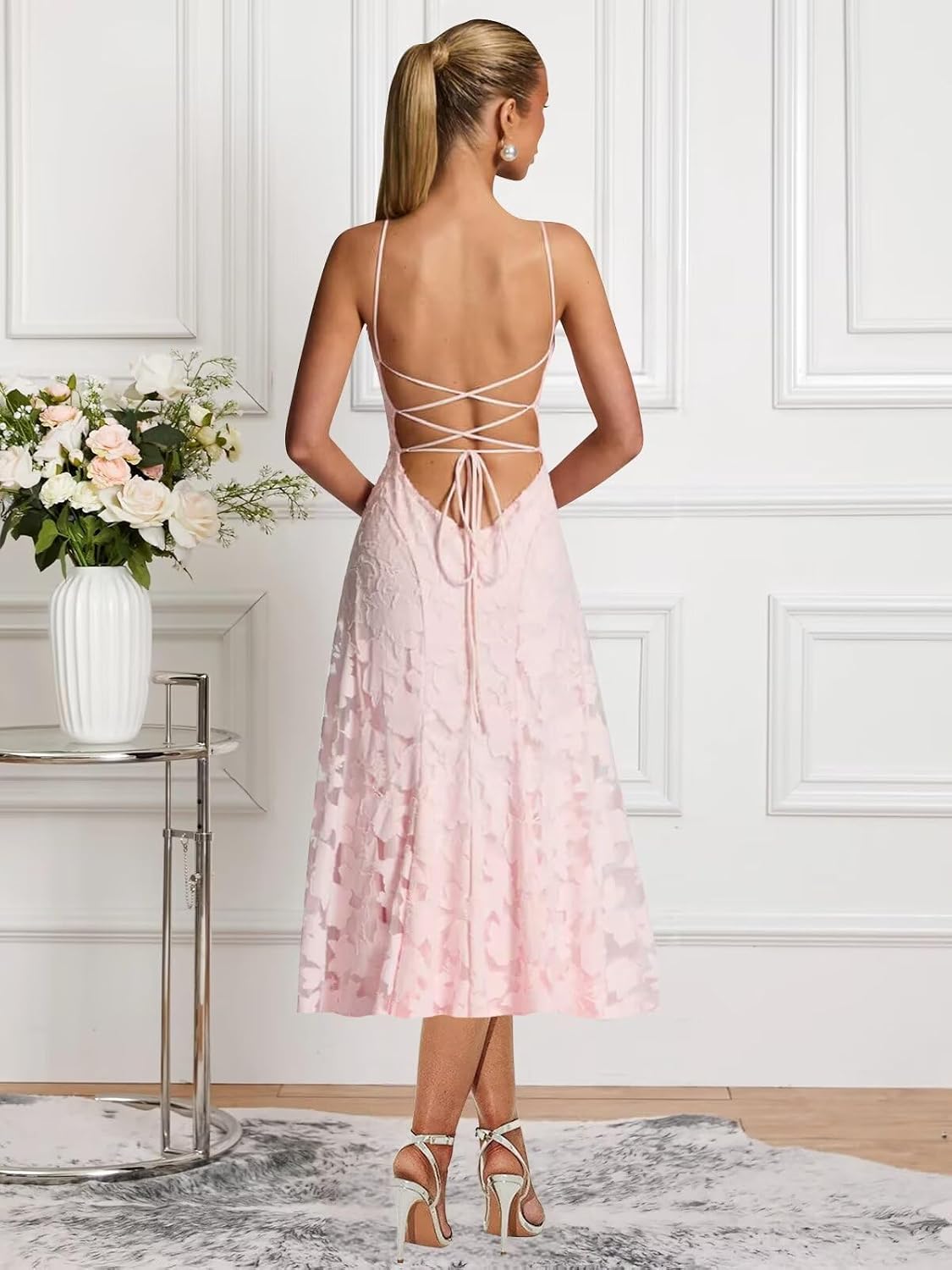 Lace Jacquard Bridesmaid Dresses for Women 2027 Spaghetti Straps Ruffle Formal Wedding Guest Dress