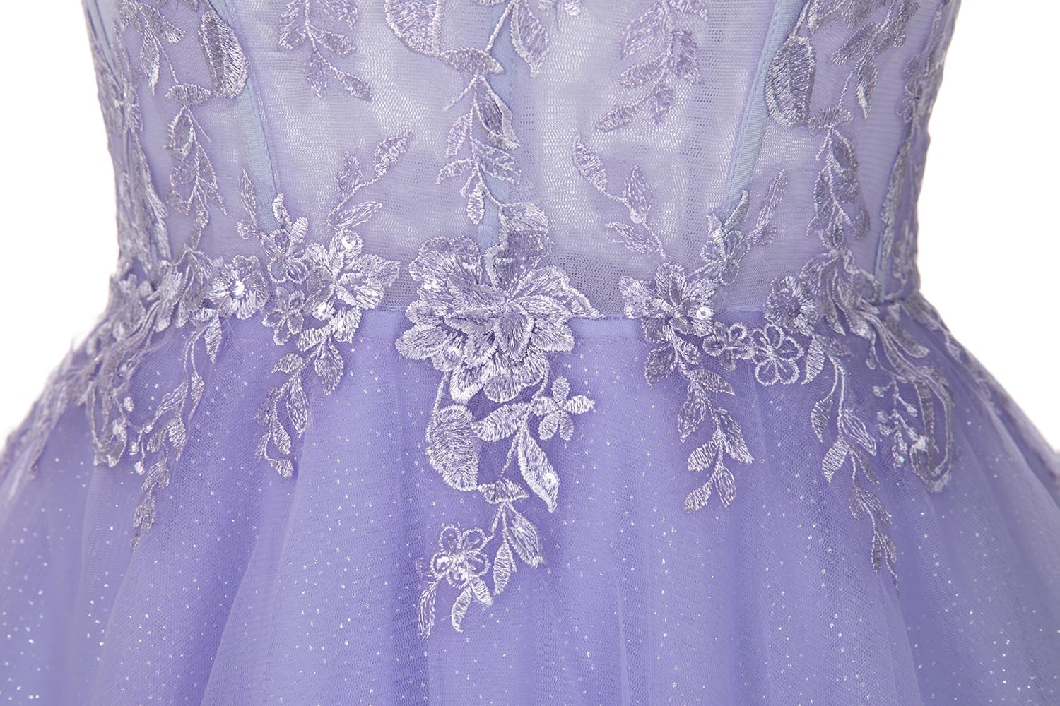 Vestidos cortos de encaje floral para adolescentes, vestido de fiesta con ilusión de tul brillante
