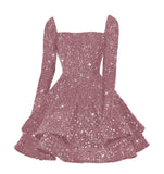 Sequin Short Homecoming Dress for Teen Sparkly Long Sleeve Prom Sweet 16 Dresses Cocktail Gowns