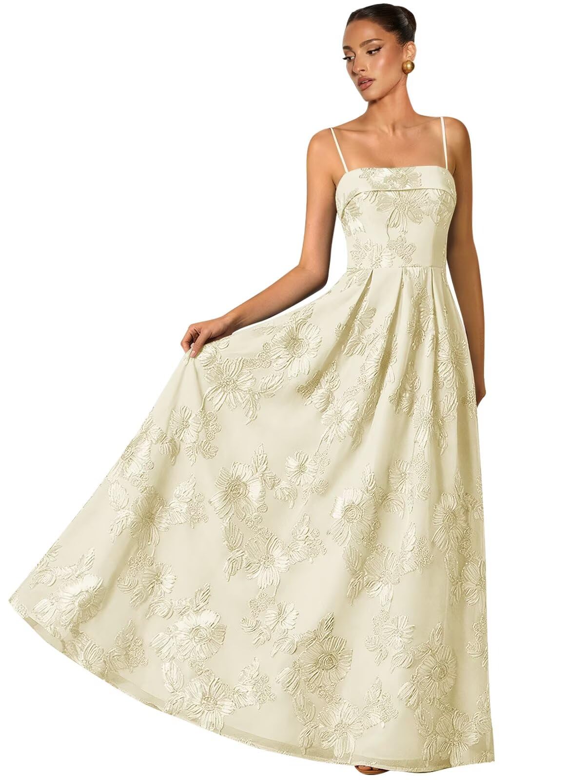 Women's Spaghetti Straps Floral Prom Dresses A Line Strapless Ball Dresses Long Embroidery Formal Evening Dresses