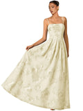 Women's Spaghetti Straps Floral Prom Dresses A Line Strapless Ball Dresses Long Embroidery Formal Evening Dresses