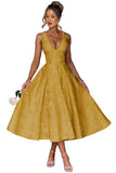 V Neck Tea Length Prom Dress for Women Satin Evening Party Gown A Line Cocktail Dress
