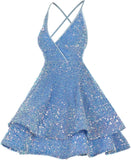 Vestidos de fiesta cortos con lentejuelas brillantes para adolescentes, sexy, con tirantes finos, vestido de fiesta, vestido de cóctel con cuello halter 