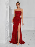 Elegant Evening Dress Women Party Long Formal Dress Sequined Strap Ladies Gown Bodycon Floor Length Female Outfits