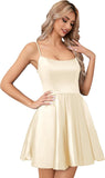 Homecomg Dress Satin Mini for Teens Backless with Pockets Spaghetti Strap Party Cocktail Dress