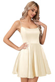Homecomg Dress Satin Mini for Teens Backless with Pockets Spaghetti Strap Party Cocktail Dress