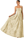 Women's Spaghetti Straps Floral Prom Dresses A Line Strapless Ball Dresses Long Embroidery Formal Evening Dresses