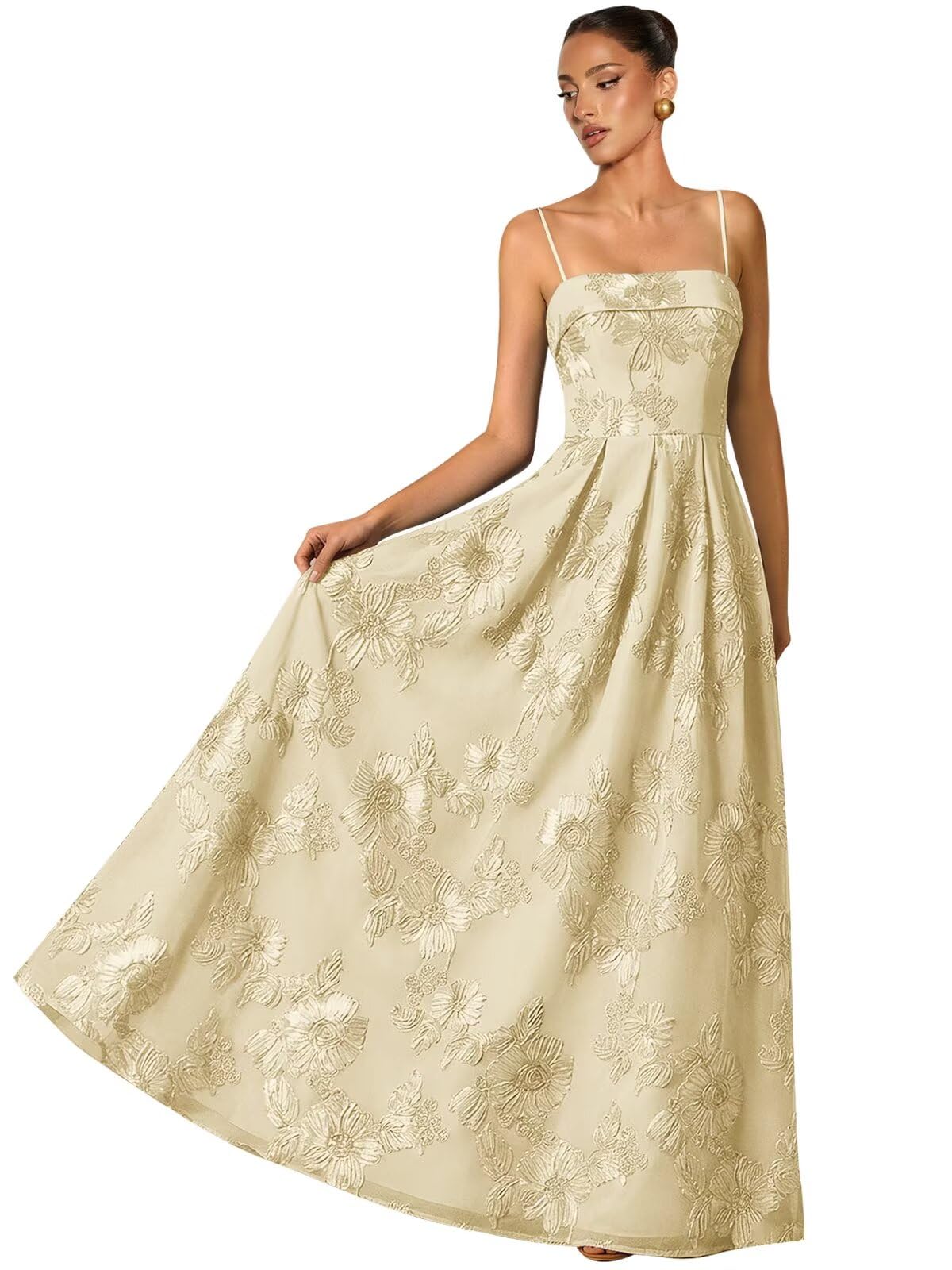 Women's Spaghetti Straps Floral Prom Dresses A Line Strapless Ball Dresses Long Embroidery Formal Evening Dresses