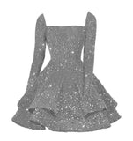 Sequin Short Homecoming Dress for Teen Sparkly Long Sleeve Prom Sweet 16 Dresses Cocktail Gowns