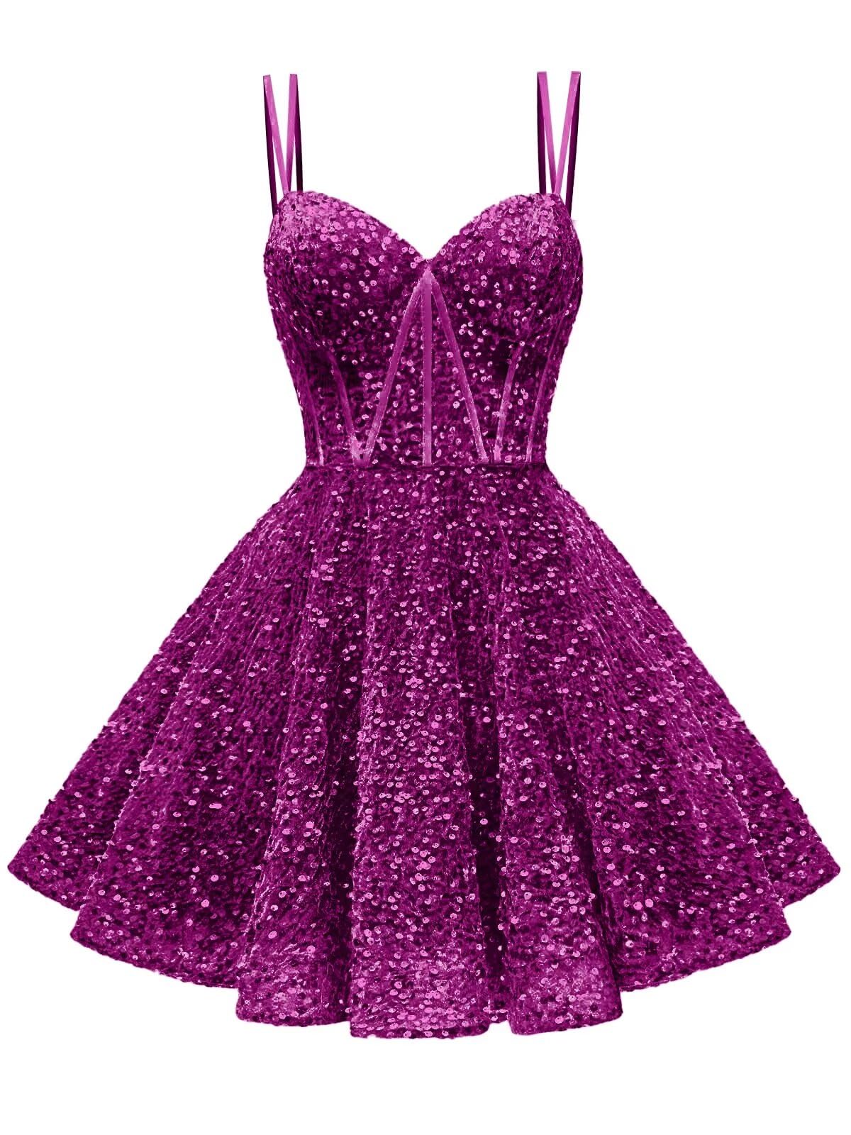 Kingbridal Gowns Sparkly Sequin Homecoming Dresses for Teens 2027 Flowy Spaghetti Straps A-Line Short Formal Prom Dress with Pockets