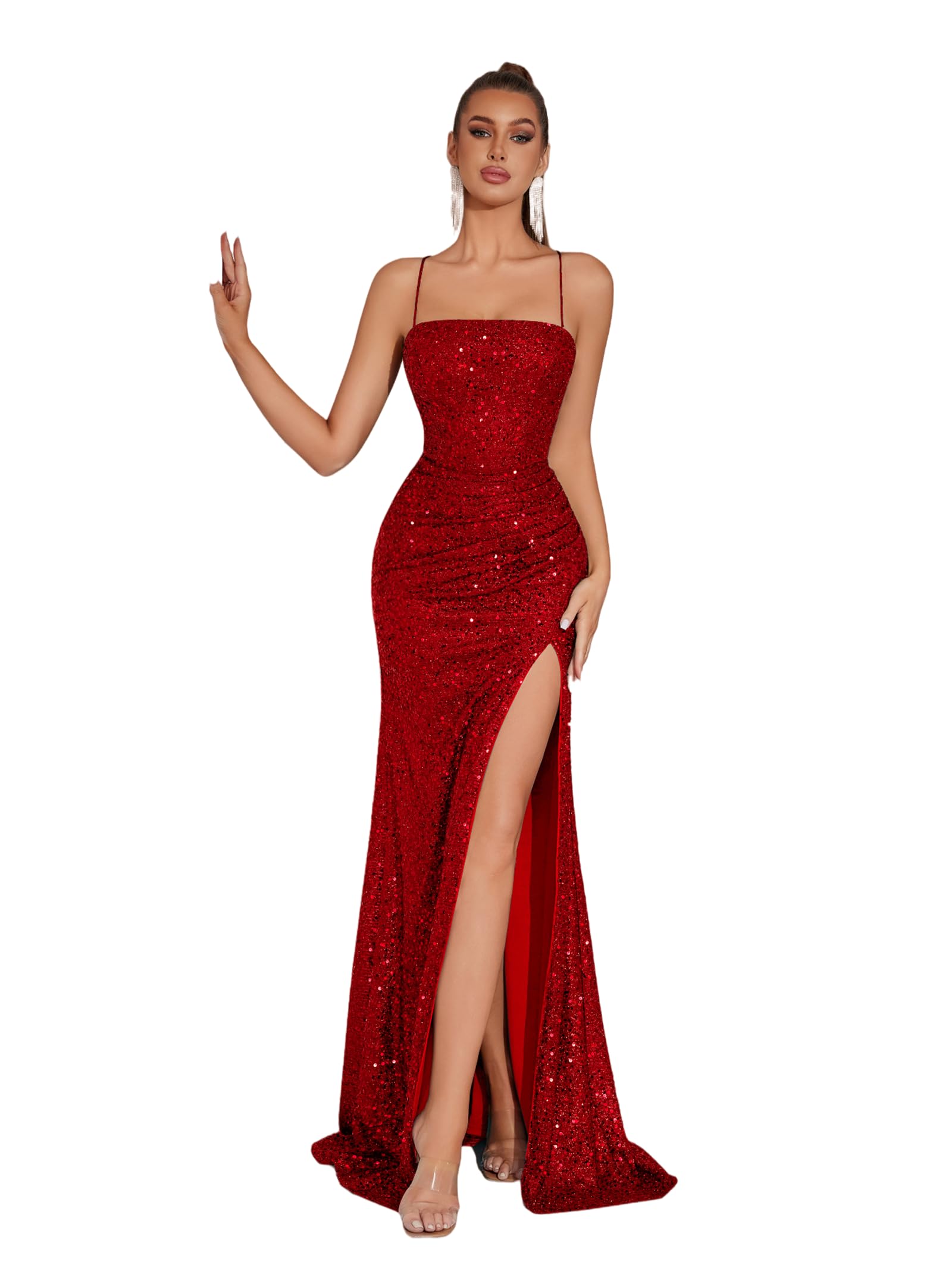 Elegant Evening Dress Women Party Long Formal Dress Sequined Strap Ladies Gown Bodycon Floor Length Female Outfits