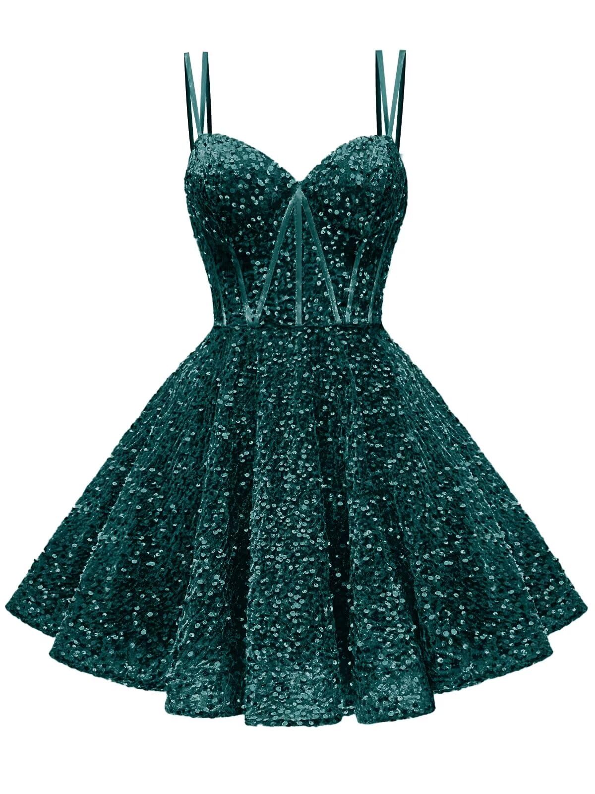 Kingbridal Gowns Sparkly Sequin Homecoming Dresses for Teens 2027 Flowy Spaghetti Straps A-Line Short Formal Prom Dress with Pockets