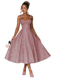 Eightale Satin Jacquard Prom Dress with Bow Tea Length Floral Midi Formal Evening Party Gown