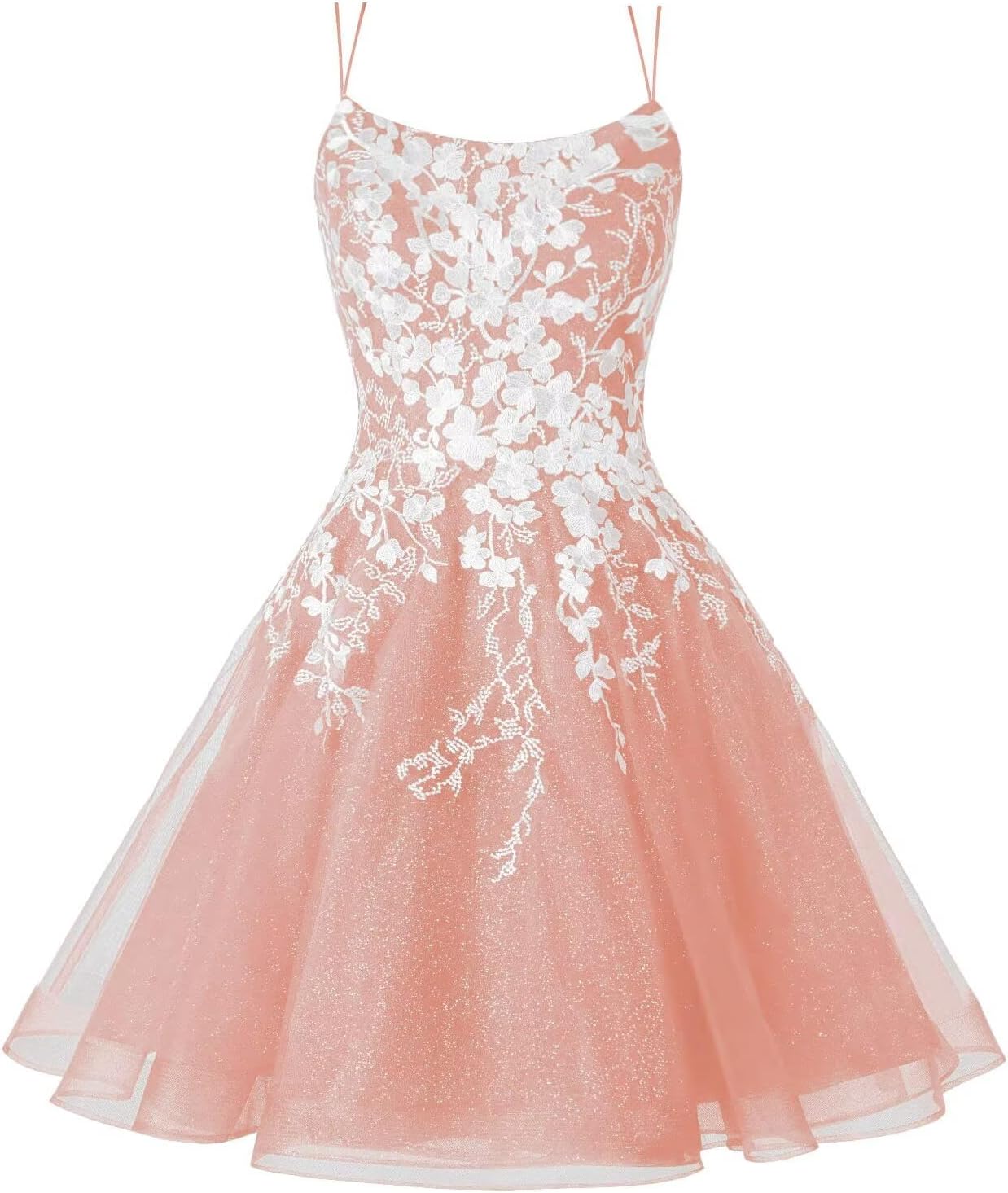Sparkly Lace Applique Homecoming Dresses for Teens Short Corset Tulle Spaghetti Strap Prom Cocktail Party Dress