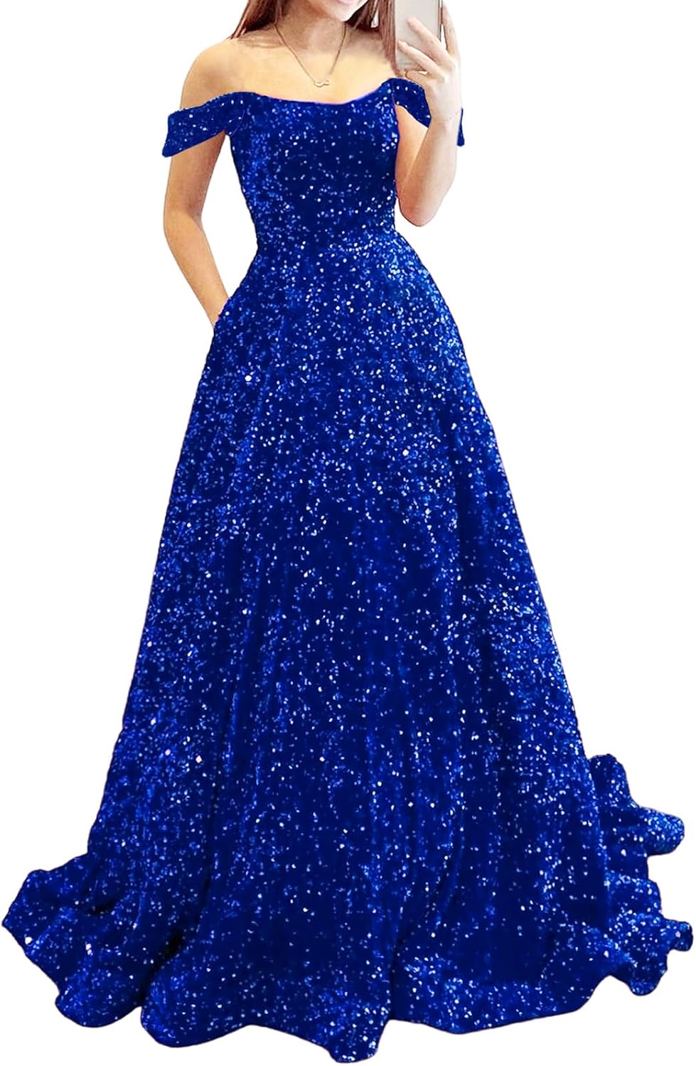Prom Dresses Long A Line with Pockets Formal Evening Ball Gowns Velvet Velvet Sequins Black Tie Wedding Party Dress