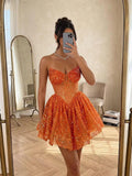 Strapless Sequin Homecoming Dresses for Teens 2026 Sparkly A-line Short Prom Dress Corset Cocktail Party Gowns