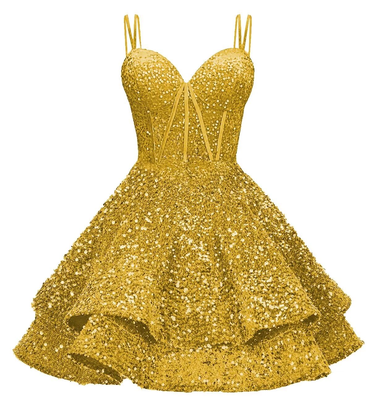 Sequin Homecoming Dresses for Teens 2027 Sparkly Short Layered Aline Prom Dresses Spaghetti Straps Cocktail Party Gowns