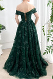 Sparkly Off Shoulder Tulle Prom Dresses with Butterfly Appliques Long A Line Formal Evening Party Gowns for Women
