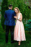 V Neck Tea Length Prom Dress for Women Satin Evening Party Gown A Line Cocktail Dress