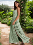 Jacquard Floral Lace Wedding Guest Dress Long Slit A Line Bridesmaid Dresses with Pockets Formal Gown