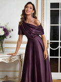 Kingbridal Satin Mother of The Bride Dresses for Women Tea Length Formal Dress One Shoulder Evening Party Gowns with Pockets