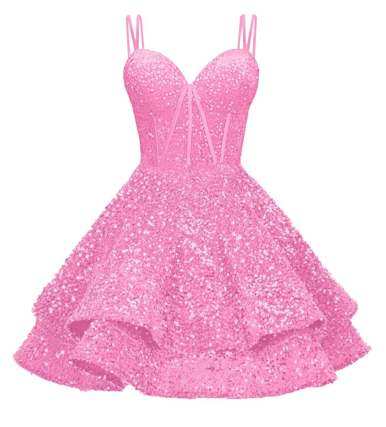 Sequin Homecoming Dresses for Teens 2027 Sparkly Short Layered Aline Prom Dresses Spaghetti Straps Cocktail Party Gowns