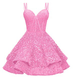 Sequin Homecoming Dresses for Teens 2027 Sparkly Short Layered Aline Prom Dresses Spaghetti Straps Cocktail Party Gowns